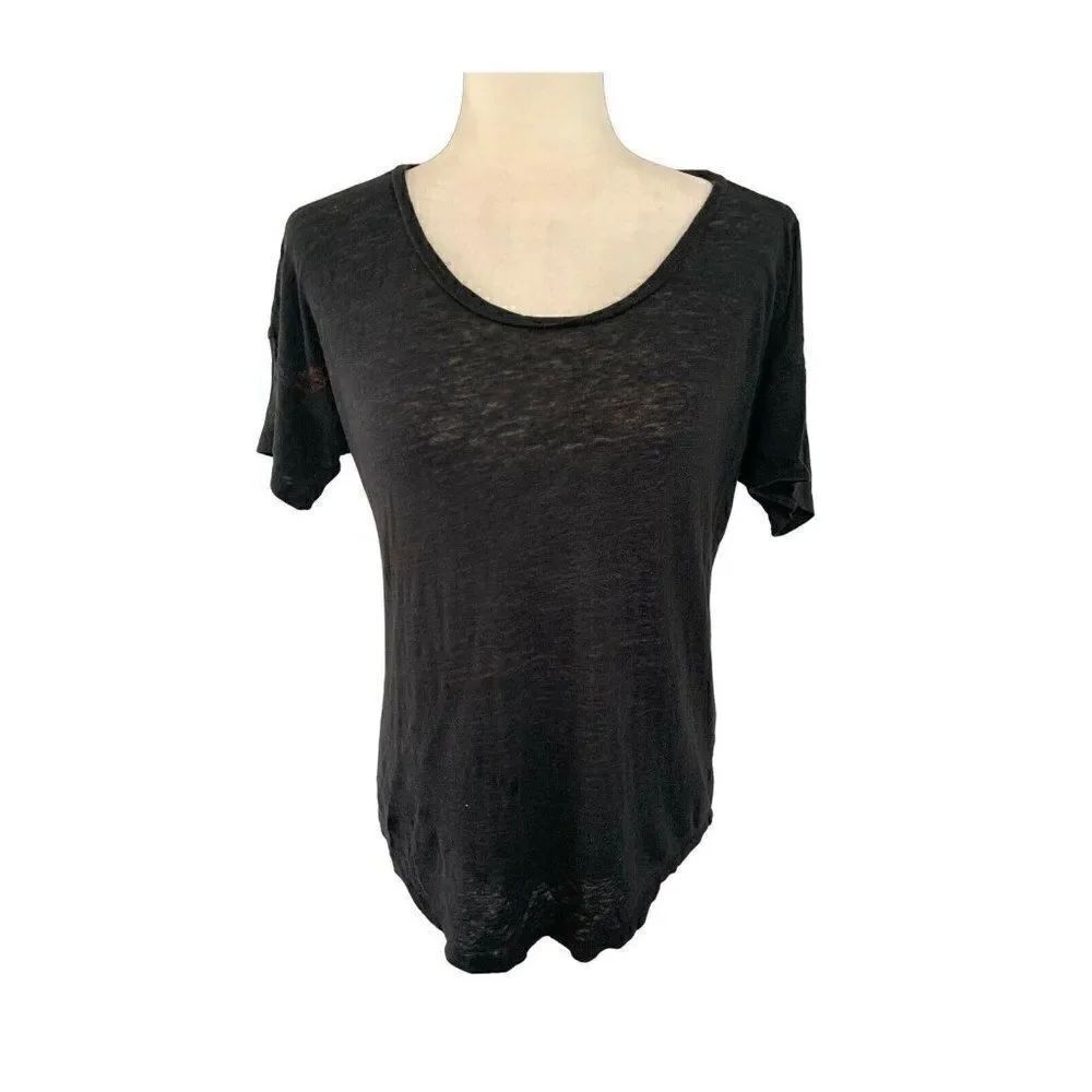 j crew womens solid black Round Neck short sleeve linen top t shirt xs